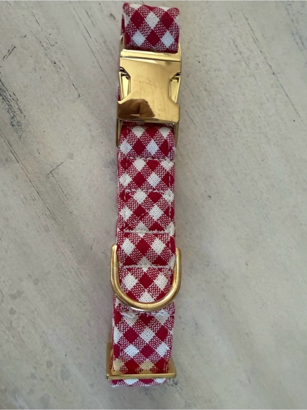 The Foggy Dog Red Gingham Dog Collar with Gold Hardware - Picture 2 of 3